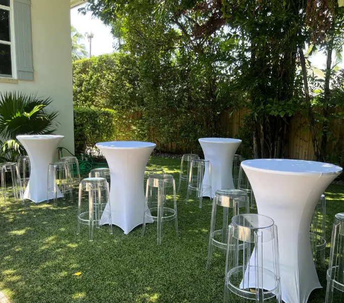 Party Rental Equipment - Outdoors White Cocktail Tables
