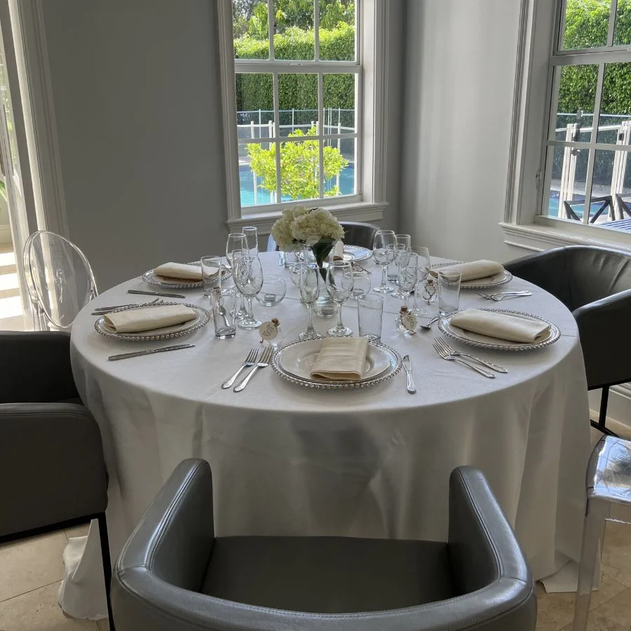 White & Silver Dining Decor - Round Table