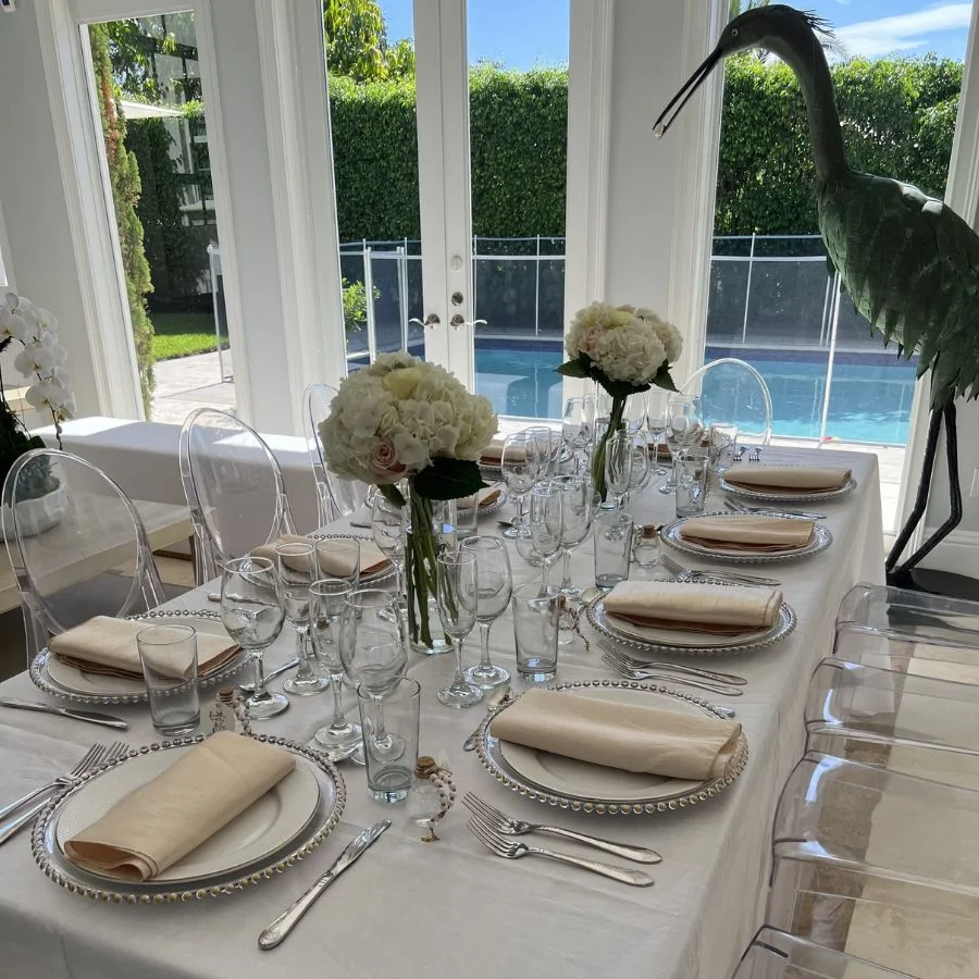 Party rental Business - White & Silver Dining Decor - Secondary Table